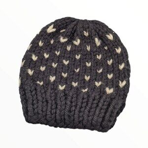 Handmade Knit Hat - Black and Cream - Unisex